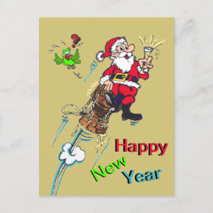 Champagne Santa New Year Cust. Textvykort Vykort