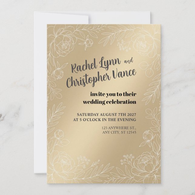Champagne Satin Botanisk Bröllopsinbjudan Inbjudningar (Framsida)