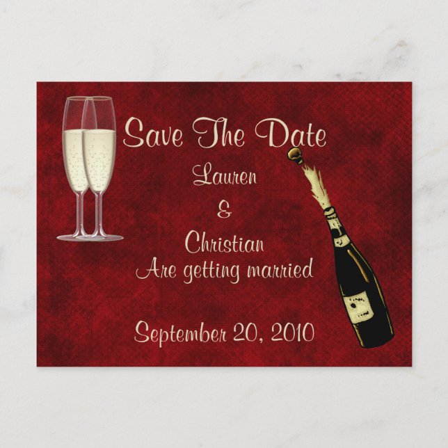 Champagne Save Date Meddelande Vykort (Framsida)