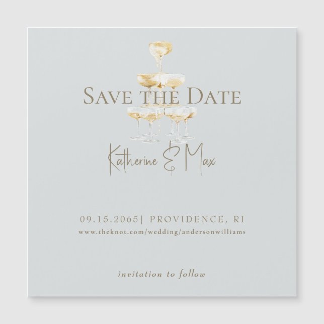 Champagne Seafoam Wedding Save the Date Magnetic (Framsida)