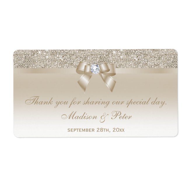 Champagne Sequins Bow Ribbon Diamond Favor Fraktsedel (Framsidan)