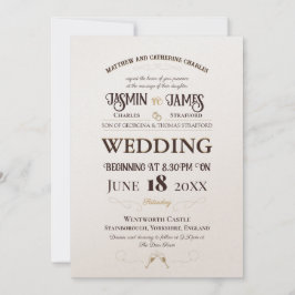 Champagne Shimmer Heritage Font Bröllop Inbjudningar