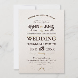 Champagne Shimmer Heritage Font Bröllop Inbjudningar