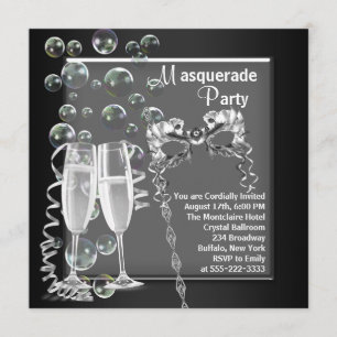 Champagne Silver Svart Maskerad Fest Inbjudningar
