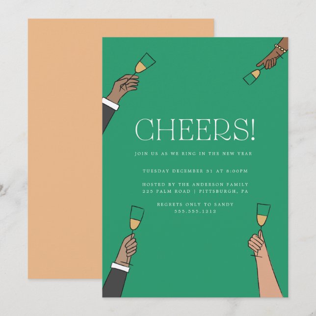 Champagne skål nyårsafton fest inbjudan (Fram/baksida)