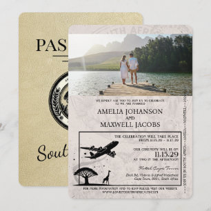 Champagne South Afrika Passport Wedding bjudande Inbjudningar