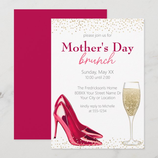 Champagne & Stilettos Morsdagsbrunch Inbjudningar (Fram/baksida)