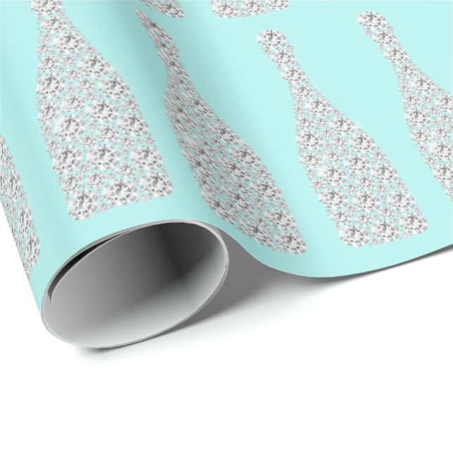 Champagne Swarovski Crystals Diamond Flaskor Aqua Presentpapper (Rullad Hörn)