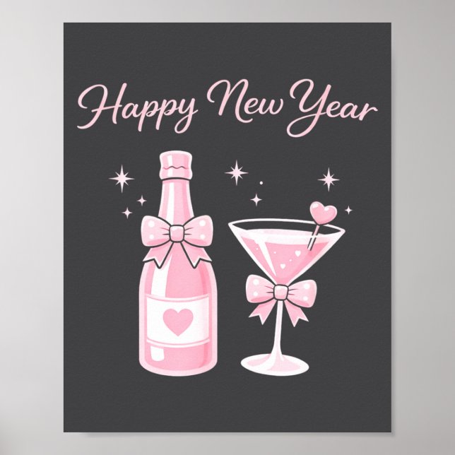 Champagne Swea Martini Coquette Happy New Year Par Poster (Framsidan)