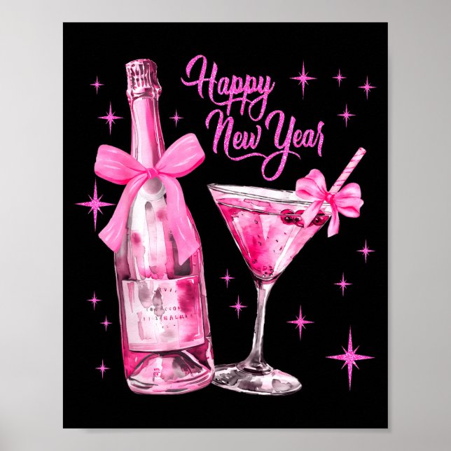 Champagne Swea Martini Coquette Happy New Year Par Poster (Framsidan)