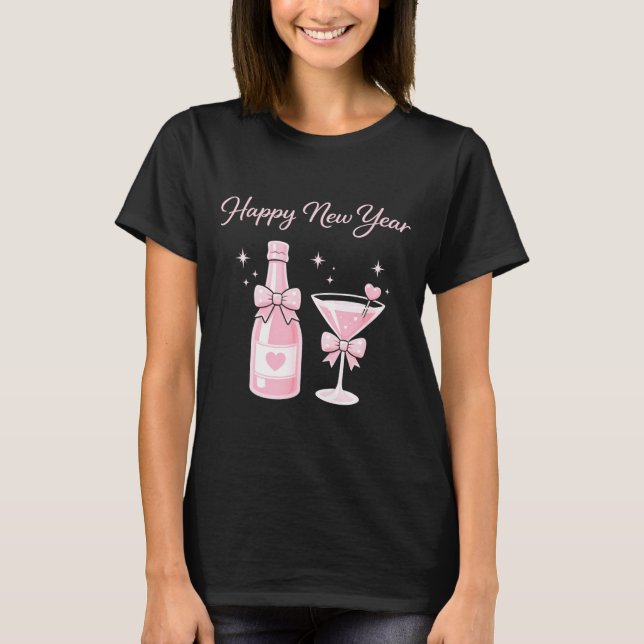 Champagne Swea Martini Coquette Happy New Year Par T Shirt (Framsida)