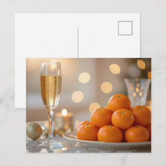 Champagne, Tangerines Festive Party Table Vykort
