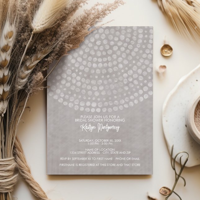 Champagne Taupe - Boho Dots Möhippa Party Inbjudningar (Boho Bridal Shower Invitation in Taupe)