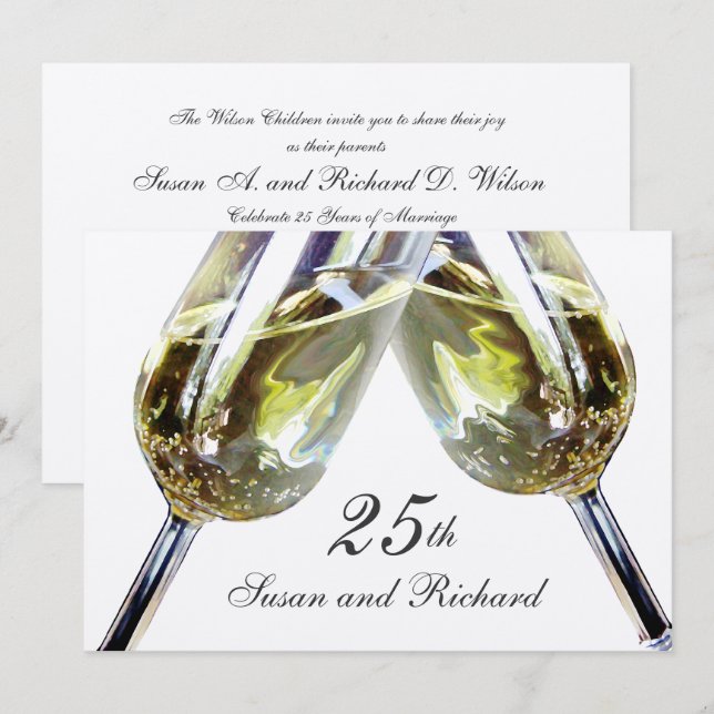 Champagne Toast/25-årsdagen Inbjudningar (Fram/baksida)