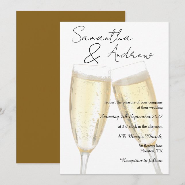 Champagne Toast Bröllop Inbjudningar (Fram/baksida)