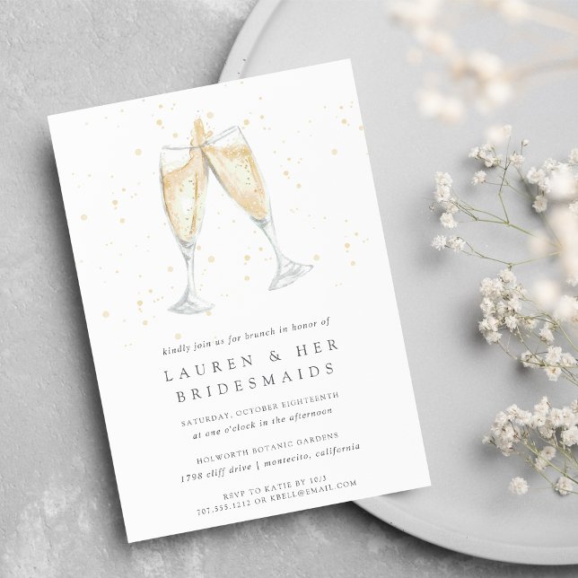 Champagne Toast | Brunch-inbjudan till Bridesmaids Inbjudningar (5x7 champagne themed bridesmaids brunch invitation on matte white paper)
