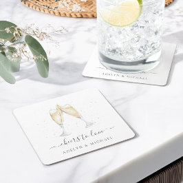 Champagne Toast ’Cheers to Kärlek’ Personlig Underlägg Papper Kvadrat