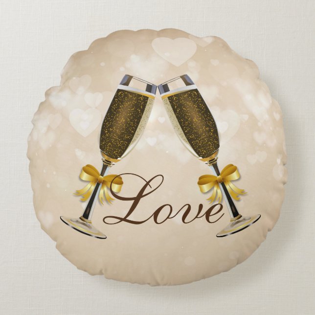 Champagne Toast Cream Hearts Rund Kudde (Framsidan)