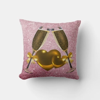 Champagne Toast Dubbla Hearts Rosa Faux Glitter Kudde