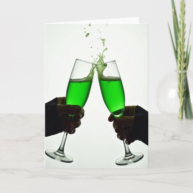 Champagne Toast Grön Stänk Kort (Framsida)
