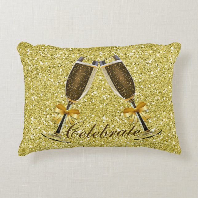 Champagne Toast Guld Faux Glitter Prydnadskudde (Framsidan)