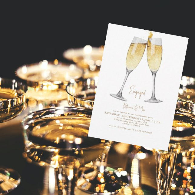 Champagne Toast Guld Text Förlovningsfest Inbjudningar (Skapare uppladdad)