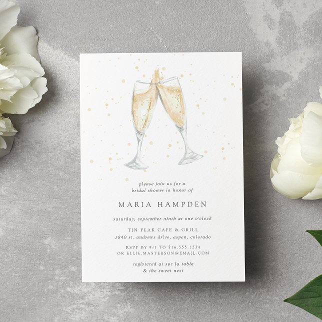 Champagne Toast | INBJUDNINGSKORT FÖR MÖHIPPAN (Champagne themed bridal shower invitation printed on matte white paper)