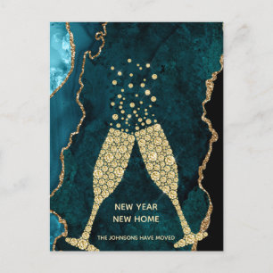 Champagne Toast New Home Teal Guld Helg Vykort