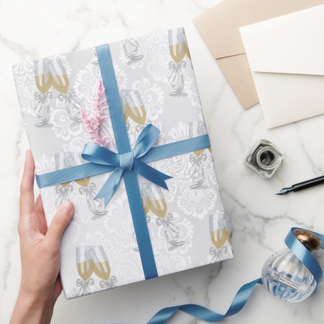 Champagne Toast on Satin Damask Presentpapper (Gifting)