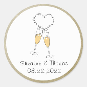 Champagne Toast with Heart Personlig Sticker Runt Klistermärke