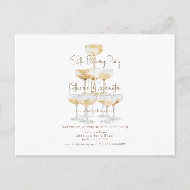 Champagne Torn 50:e Födelsedagsfesten Vykort (Framsida)