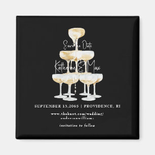 Champagne Torn Black Bröllop spara datum Magnet