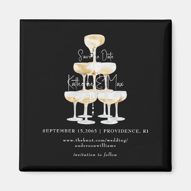 Champagne Torn Black Bröllop spara datum Magnet (Framsidan)
