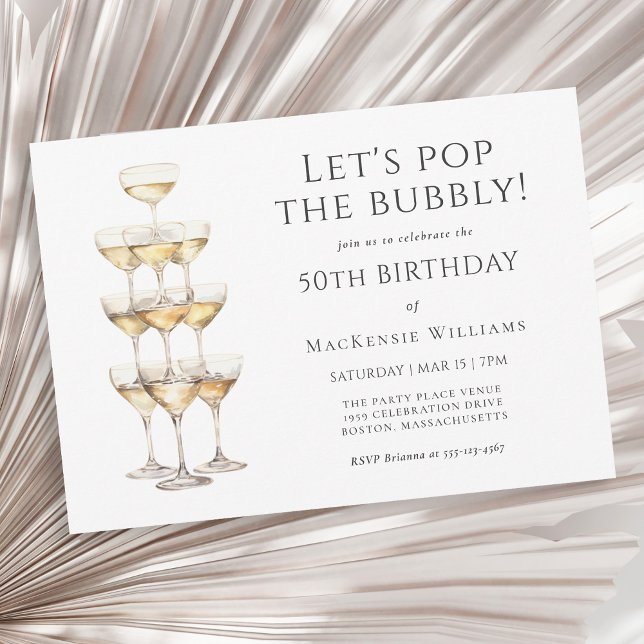 Champagne Torn Elegant 50:e Födelsedagsfesten Inbjudningar (Available in both printed and instant download digital formats.)