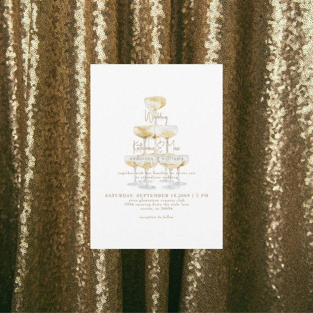 Champagne torn gold text bröllop II Inbjudningar (Skapare uppladdad)