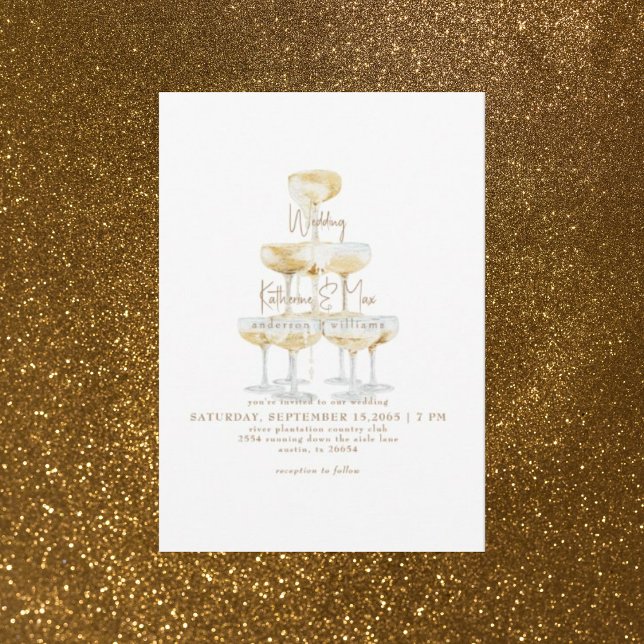 Champagne torn gold text bröllop  inbjudningar (Skapare uppladdad)