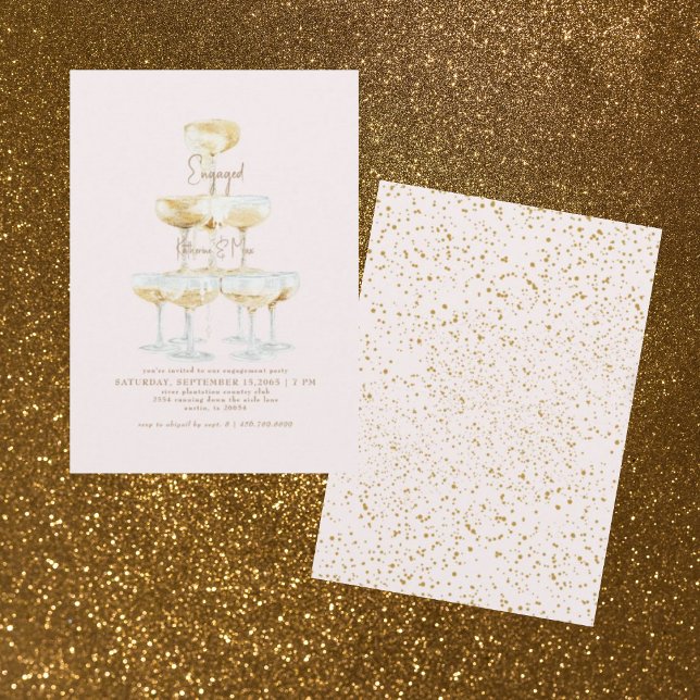 Champagne Torn Guld Text  Förlovningsfest Inbjudningar (Skapare uppladdad)