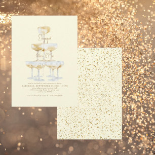Champagne Torn Guld Text Gult Förlovningsfest Inbjudningar