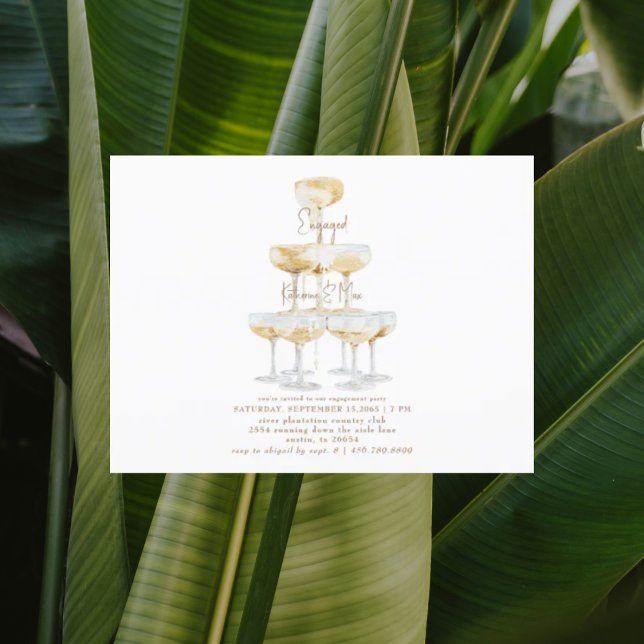 Champagne Torn Guld Text White Förlovningsfest Vykort (Skapare uppladdad)