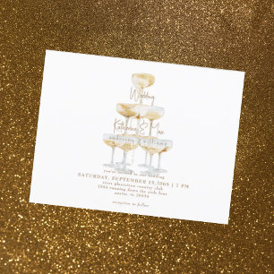 Champagne Torn Guld textbröllop - inbjudan