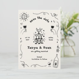 Champagne Torn Hand plockade Roligt Disco Bröllop Spara Datumet