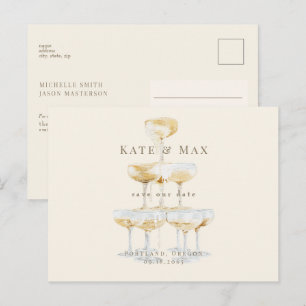 Champagne Torn Modern Cream Bröllop spara datum Vykort
