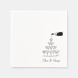 Champagne Torn Sketch eget namn Bröllop Pappersservett