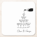 Champagne Torn Sketch eget namn Bröllop Underlägg Papper Kvadrat<br><div class="desc">Ange en högstämd ton med dessa minimalistiska bröllop-underlägg som innehåller en handritad champagne torn och ett flytande exempel på flaska. Perfekt för cocktail-timmar,  välkomna party eller mottagningstost,  denna moderna svartvita design kan anpassas med namn eller händelseinformation. En chic och ett fräckt tag för par som kärlek rengör,  contemporary stil.</div>