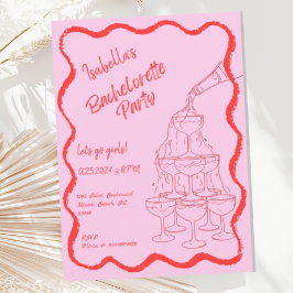 Champagne Torn Vågigt Hand plockade Bachelorette P Inbjudningar