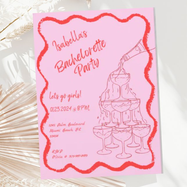 Champagne Torn Vågigt Hand plockade Bachelorette P Inbjudningar (Skapare uppladdad)
