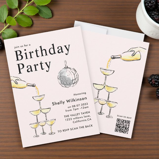 Champagne Tower disco ball Birthday  Invitation Inbjudningar (Skapare uppladdad)