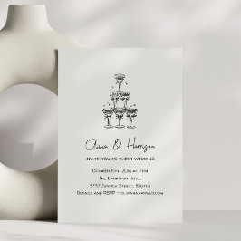 Champagne Tower Doodle Anpassat Namn Bröllop Inbjudningar
