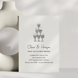 Champagne Tower Doodle Anpassat Namn Bröllop Inbjudningar