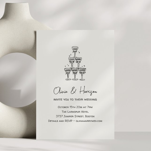 Champagne Tower Doodle Anpassat Namn Bröllop Inbjudningar (Skapare uppladdad)